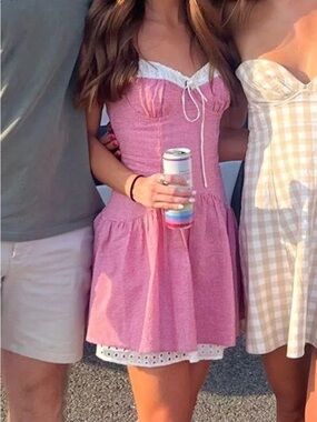 Red Mini Sundress with Lace Trim